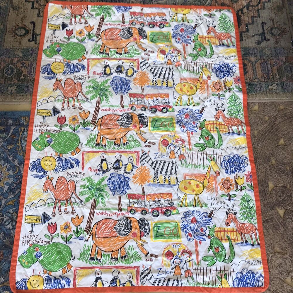 VTG Animal Zoo Magic Quilt Alphabet Nursery Decor Cotton Handmade Blanket 60x42